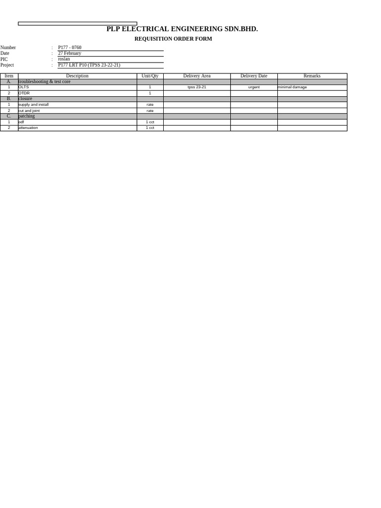 PLP Electrical Engineering Requisition Order | PDF
