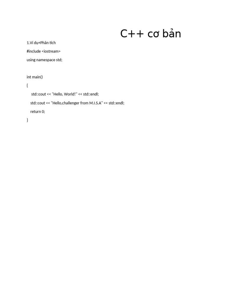 C++ cơ bản: 1.Ví dụ+Phân tích #include using namespace std | PDF