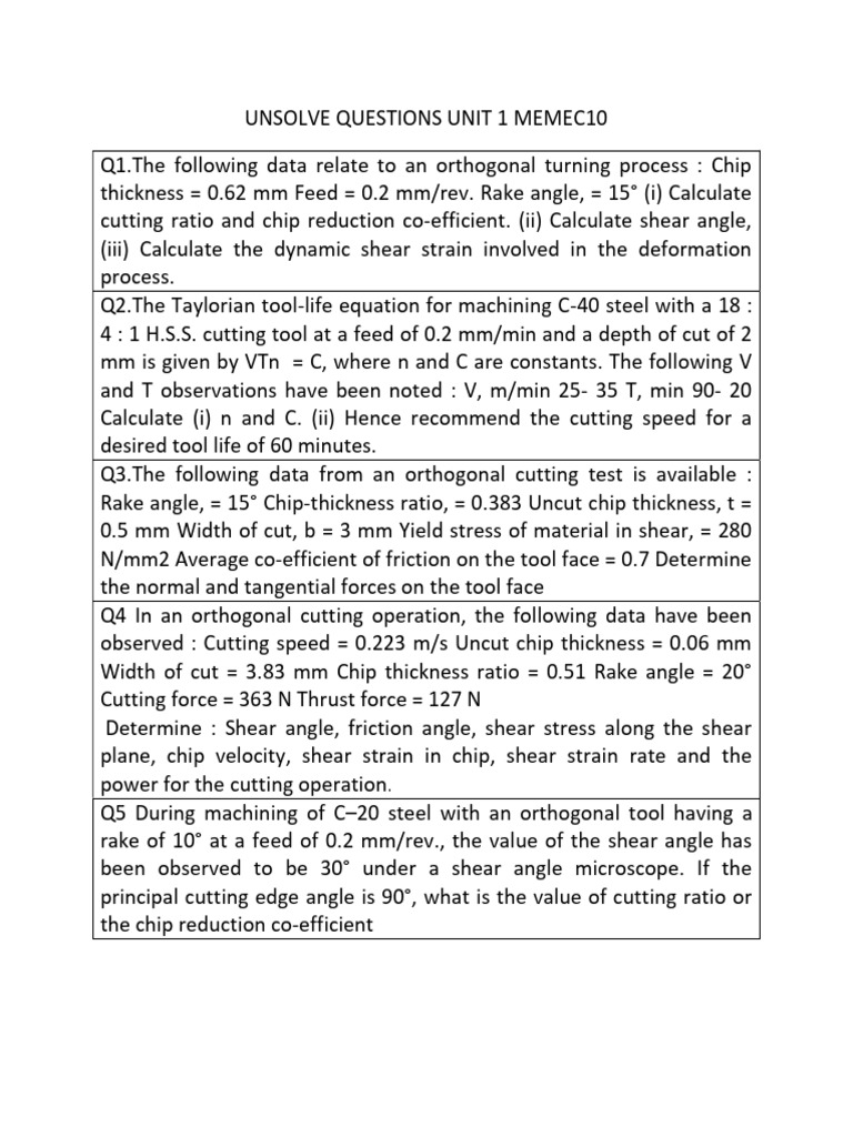 Unsolve Questions Unit 1 Memec10pdf | PDF