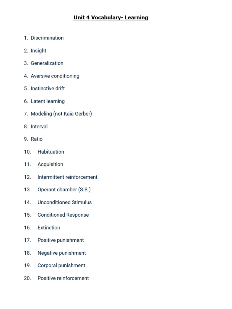 Unit 4 Vocabulary - Learning | PDF