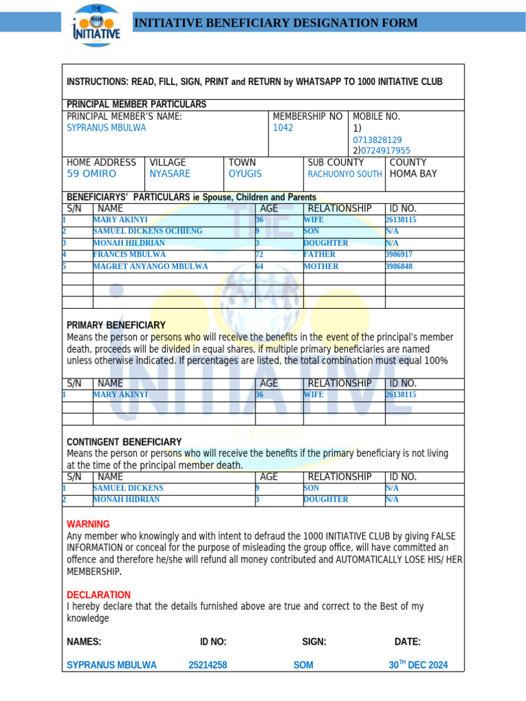 Beneficiary Designation Form | PDF | Justice | Crime & Violence