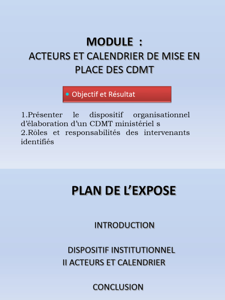 Calendrier et Acteurs des CDMT | PDF