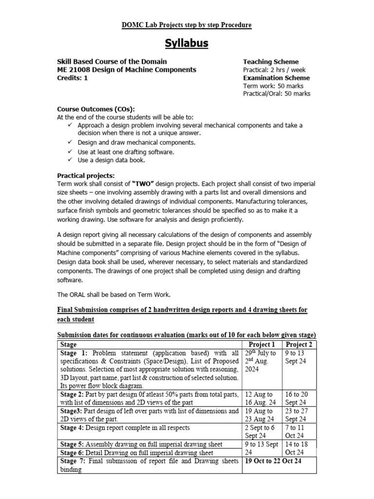 DOMC Lab Projects: Step-by-Step Guide | PDF | Stress (Mechanics) | Machines