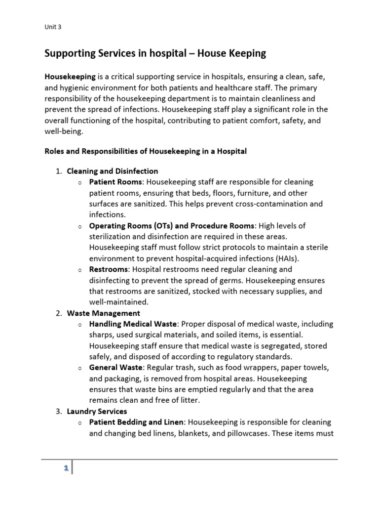 unit 3 | PDF | Sterilization (Microbiology) | Housekeeping