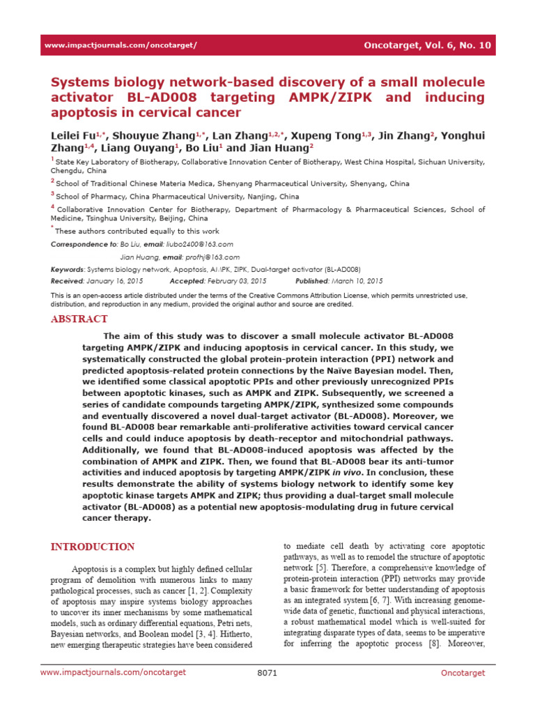 Systems Biology Network-Based Discovery of A Small Molecule Activator ...