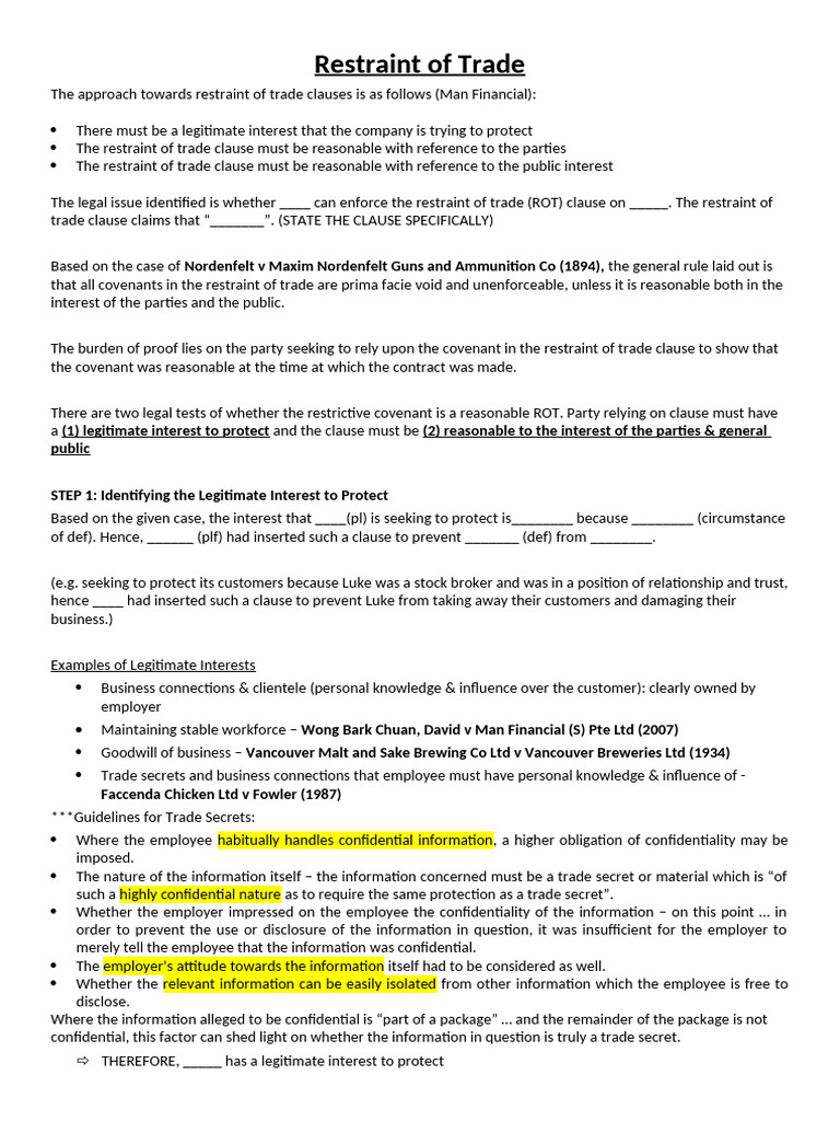 ROT template | PDF | Restraint Of Trade | Common Law