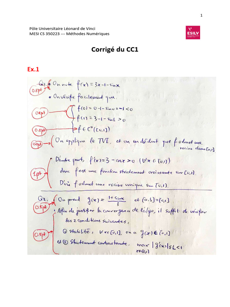 Corrigé CC1 - Méthodes Numériques | PDF