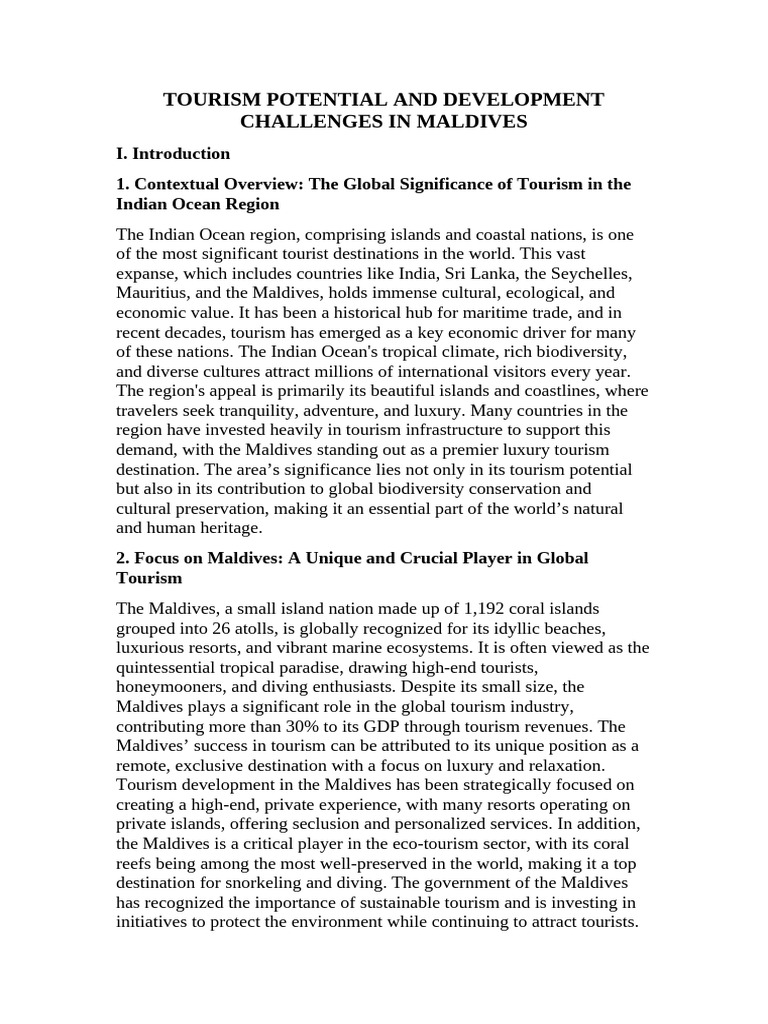 Maldives Tourism: Potential & Challenges | PDF | Tourism | Sustainability