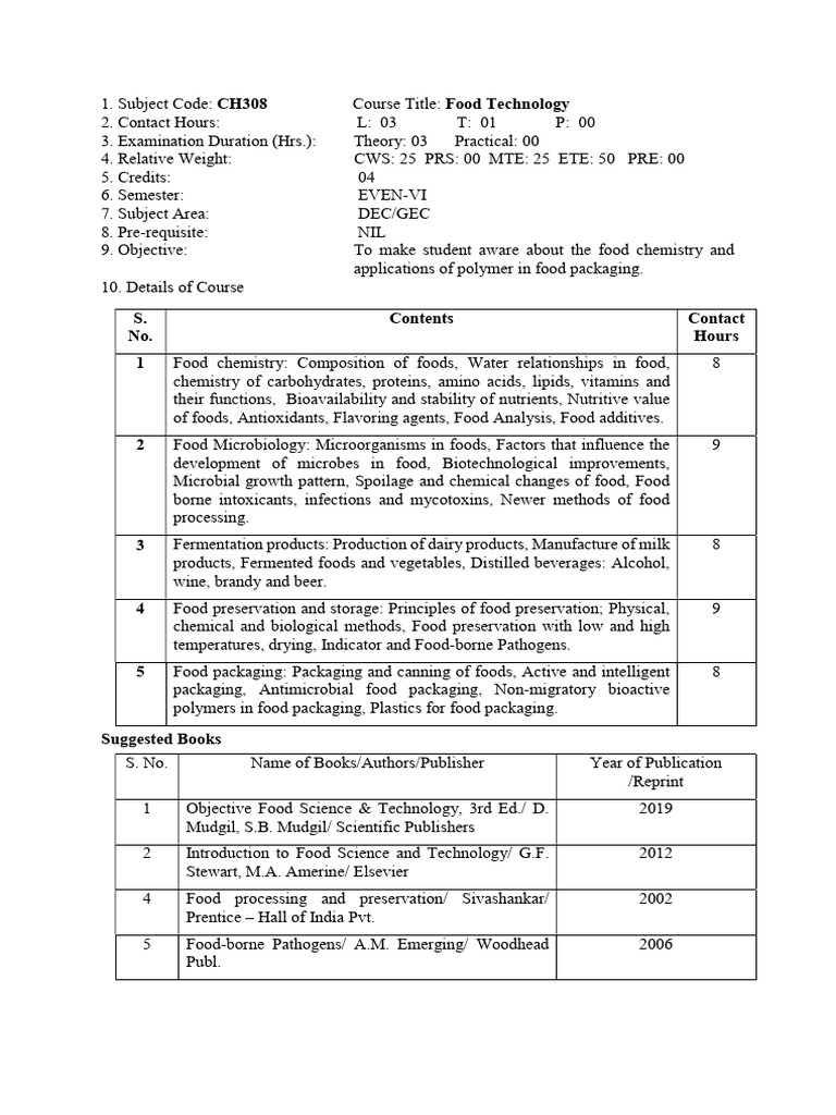 Food Technology Course Overview | PDF | Foods | Food Preservation