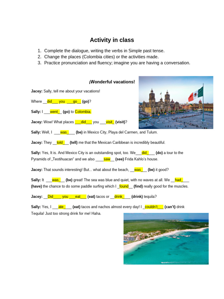 Simple Past Tense Dialogue Exercise | PDF