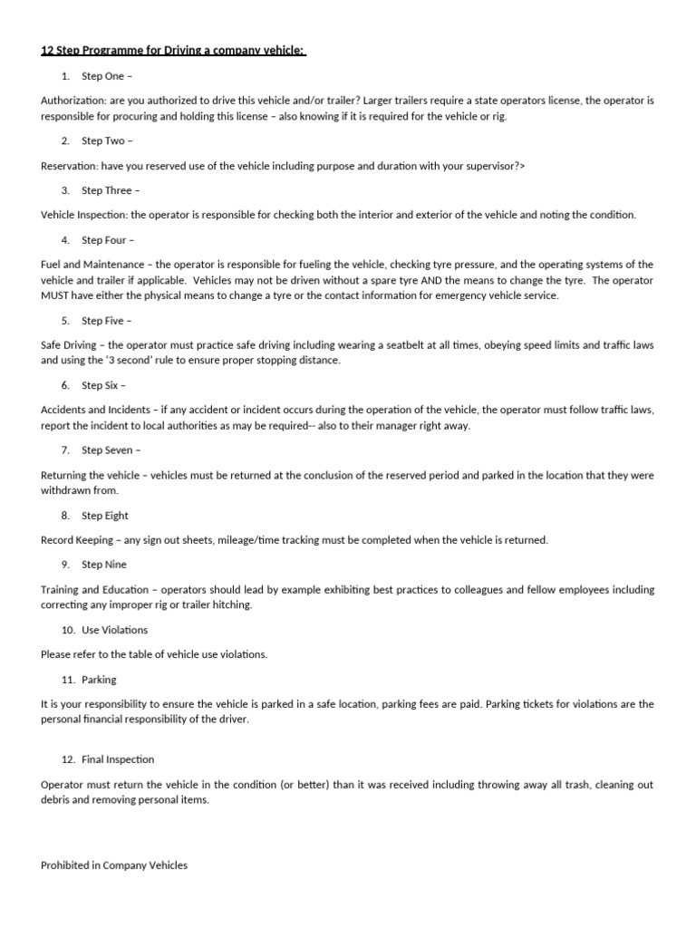 Company Vehicle Use Guidelines | PDF | Vehicles | Tire
