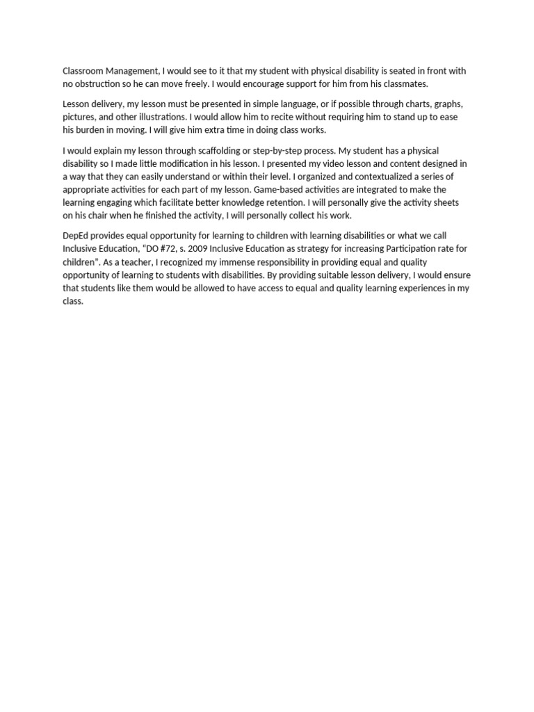 Inclusive Classroom Strategies for Disabilities | PDF