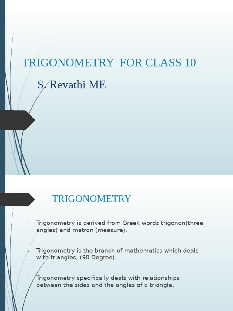 Trigonometry Basics for Class 10 | PDF | Trigonometry | Triangle