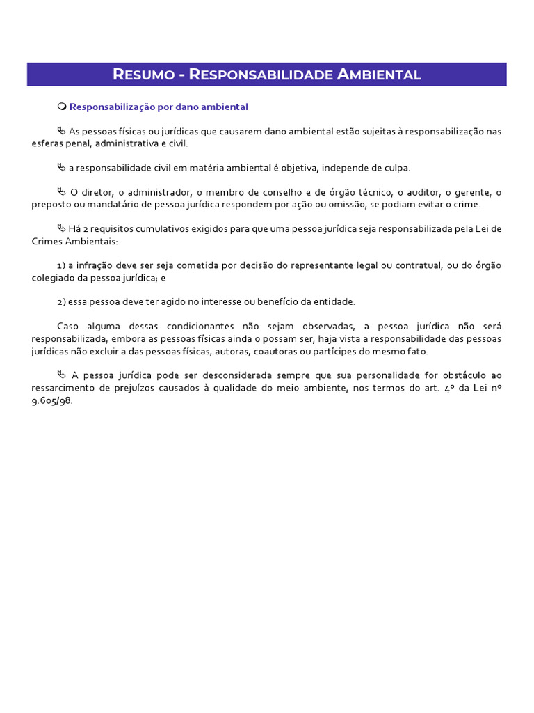 Responsabilidade Ambiental: Resumo e Exemplos | PDF