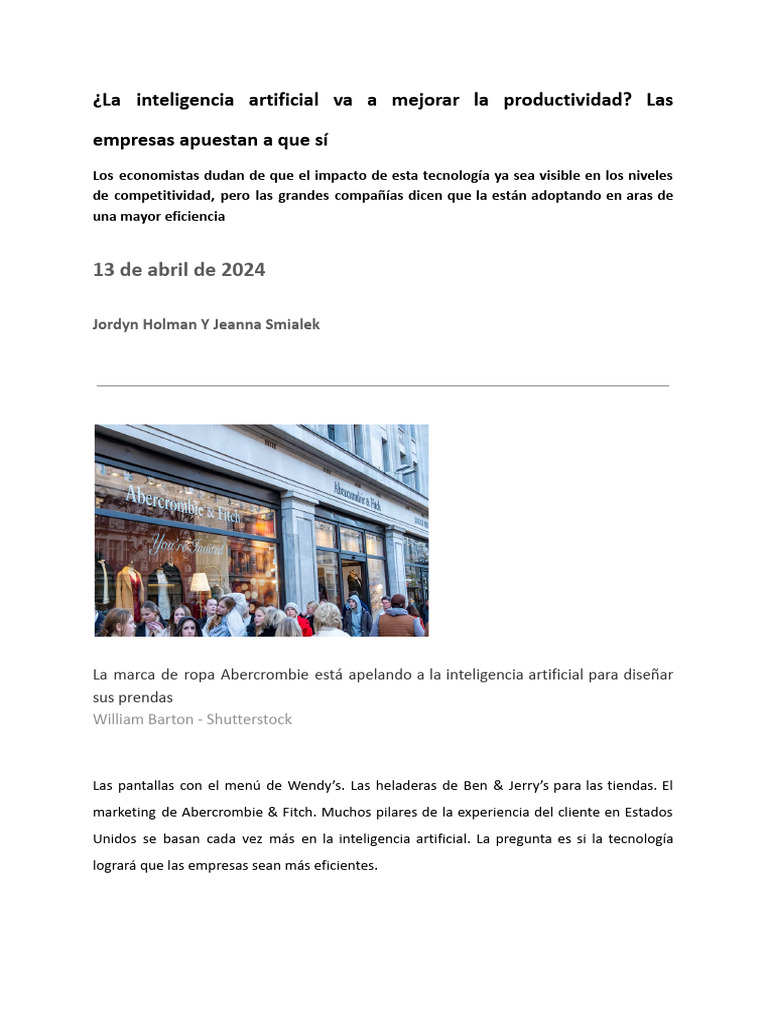 Impacto de la IA en la Productividad Empresarial | PDF | Inteligencia ...
