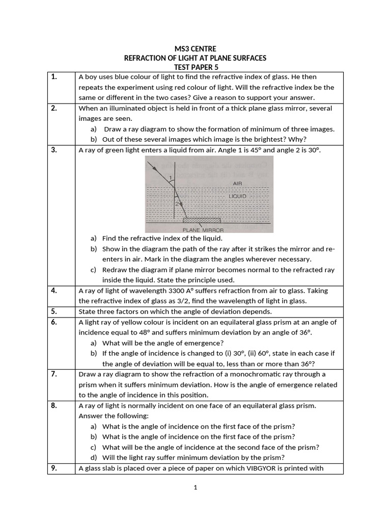 Refraction of light at plane surfaces -TP 5 | PDF | Refraction ...