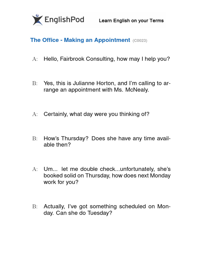 Appointment Scheduling Dialogue Guide | PDF