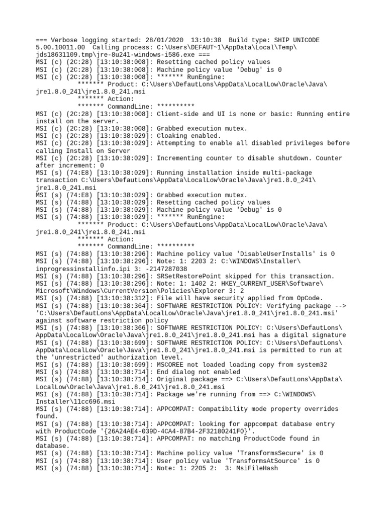 Java JRE 1.8.0_241 Installation Log | PDF | Windows Registry | System ...