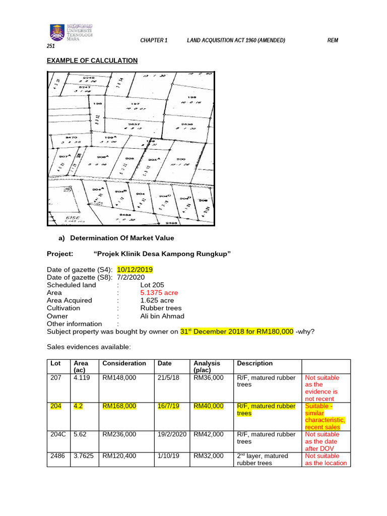 Land Acquisition Compensation Calculations | PDF | Valuation (Finance)