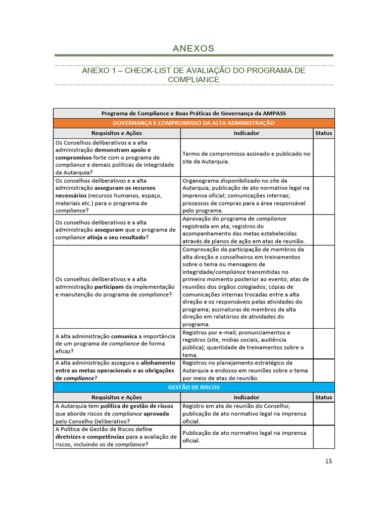 Check-list de Avaliação de Compliance | PDF | Conformidade regulatória ...
