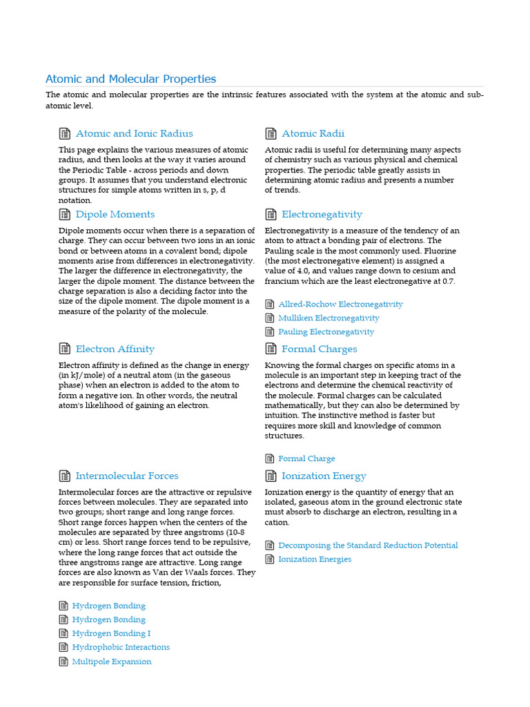 Atomic and Molecular Properties - Chemistry LibreTexts | PDF | Chemical ...