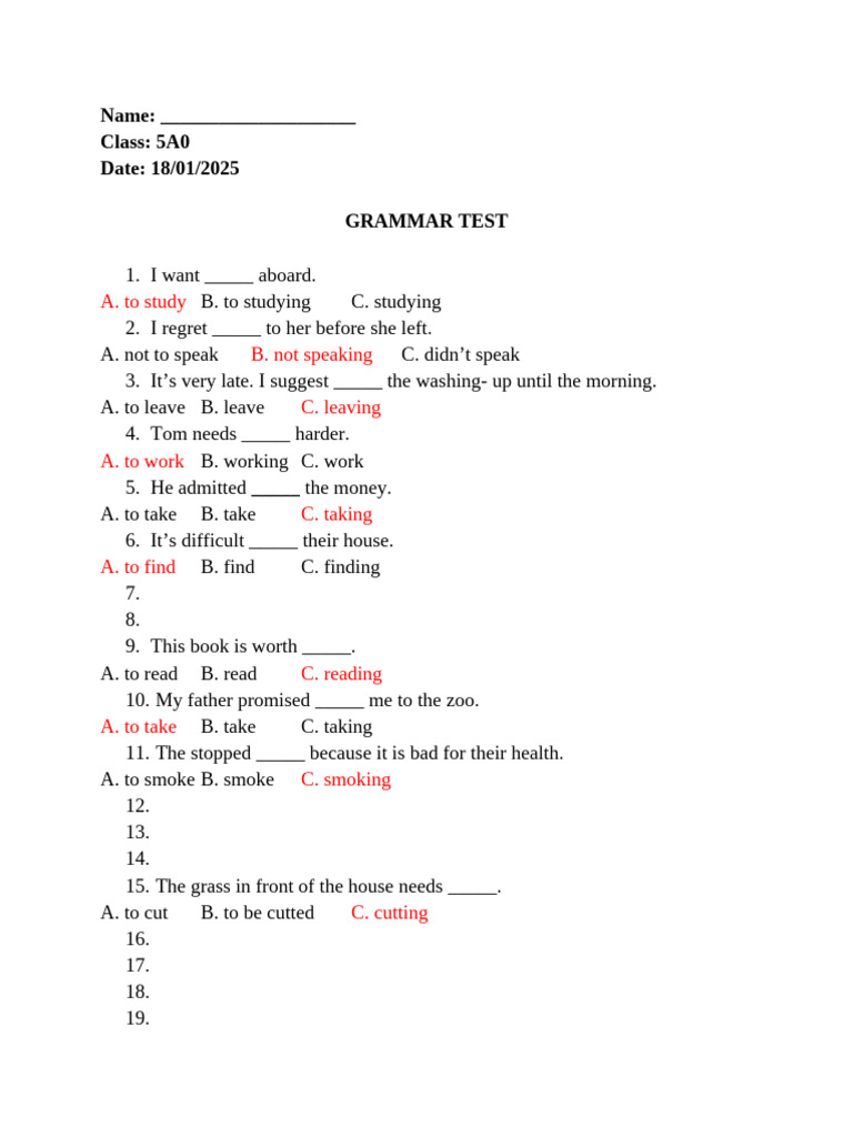 Grammar Test | PDF