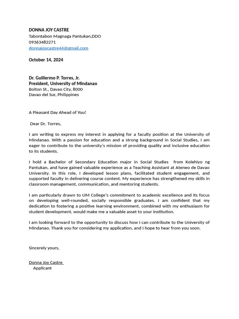 Faculty Application for Social Studies Position | PDF