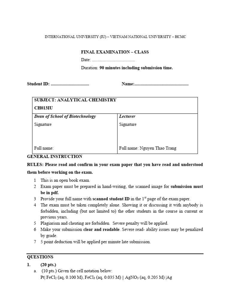 Analytical Chemistry Final Exam Guidelines | PDF | Amine | Ester