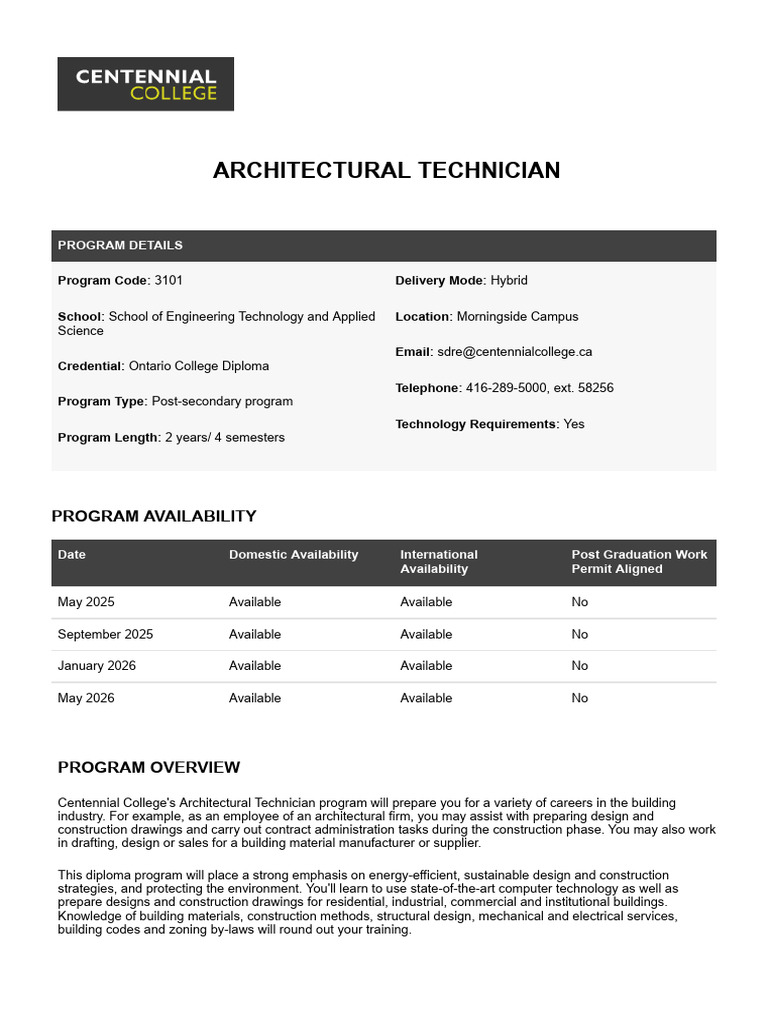 Architectural Technician Program Overview | PDF | University And ...