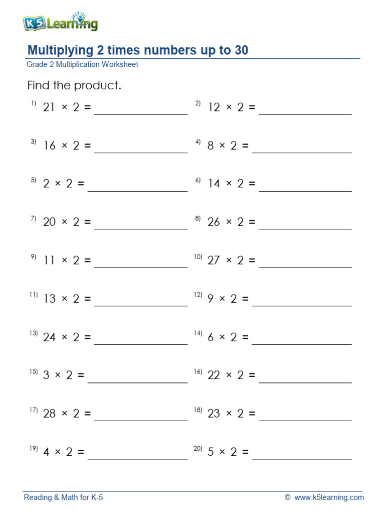 Multiplying 2 Times Numbers Up To 30 | PDF