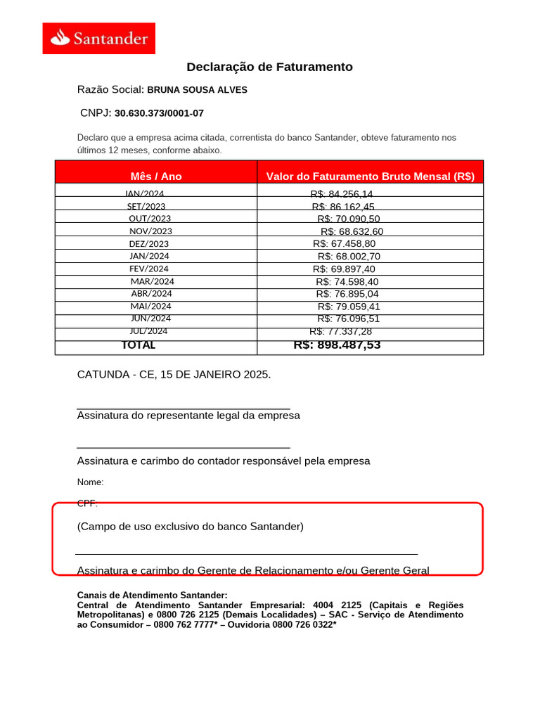 Faturamento Santander | PDF