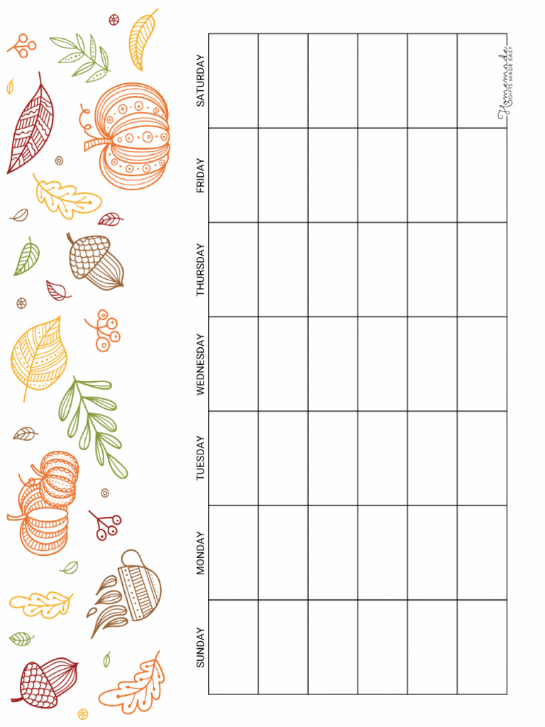 Blank Calendar Fall 6 Row | PDF