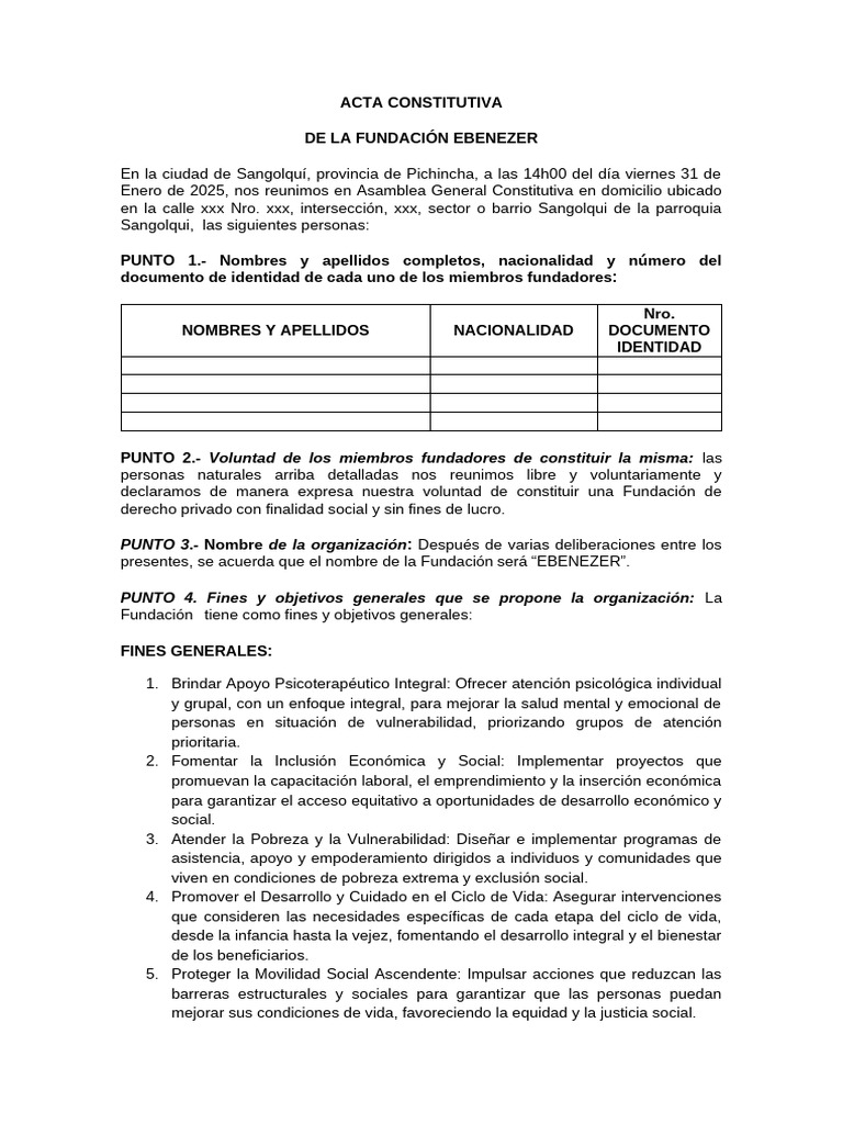 acta constitutiva EBENEZER V1 | PDF | Salud mental | Igualdad de género