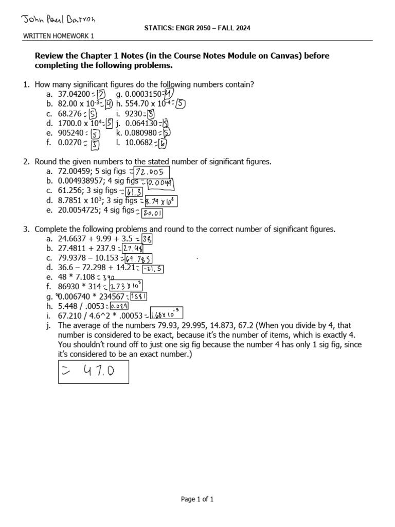 Significant Figures Homework Guide | PDF
