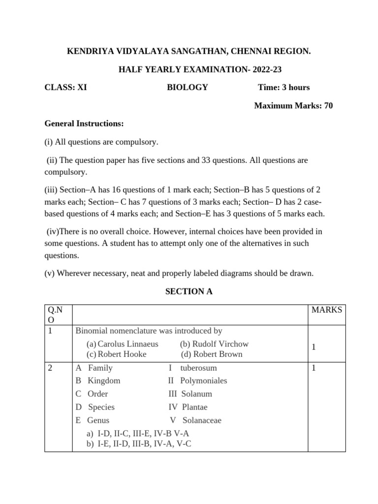 Class XI Biology Half-Yearly Exam 2022-23 | PDF | Enzyme | Proteins