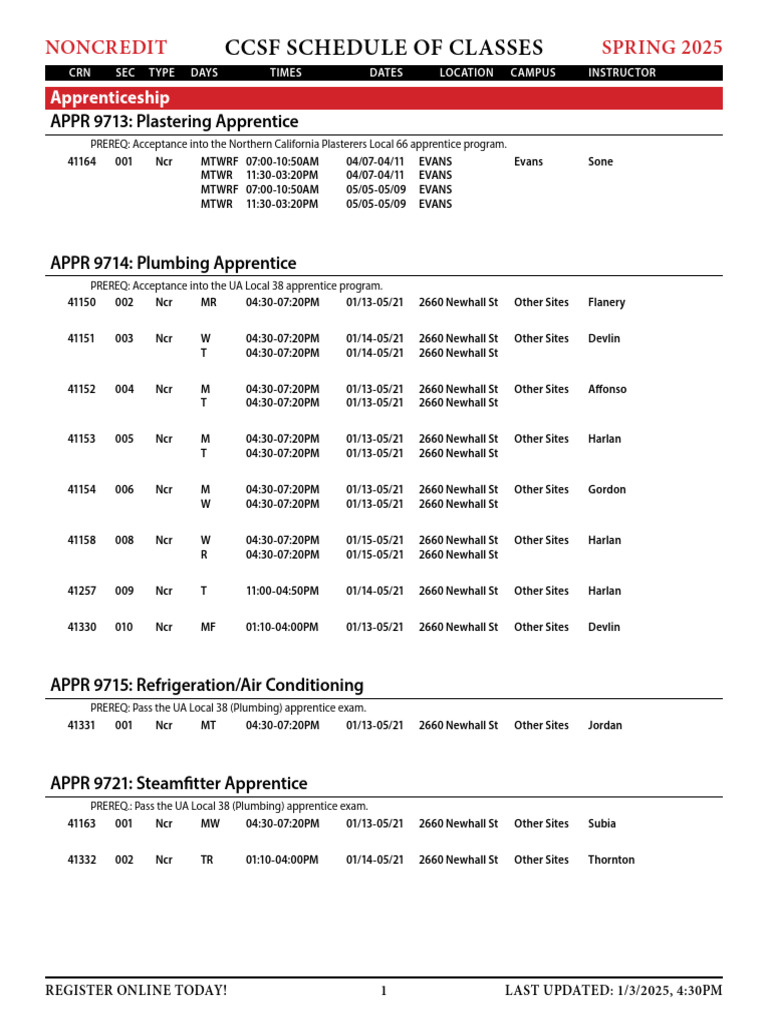 CCSF Spring 2025 Noncredit Classes | PDF | Parenting | Human Life Stages