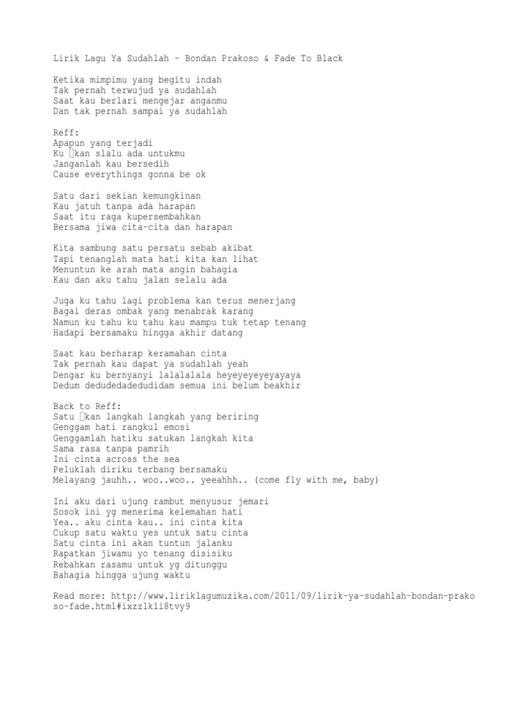 Ya Sudahlah Bondan Prakoso Fade To Black Pdf