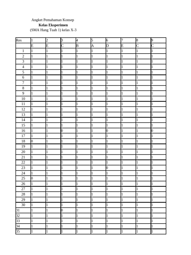 Angket Pemahaman Konsep Untuk Excel X ARI | PDF