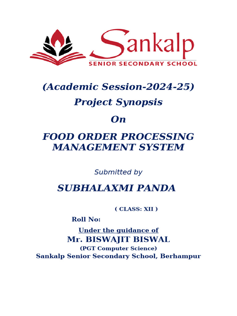 Food Order Processing System Project | PDF