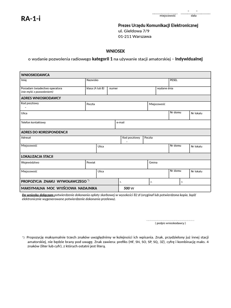 Formularz Ra 1 I | PDF