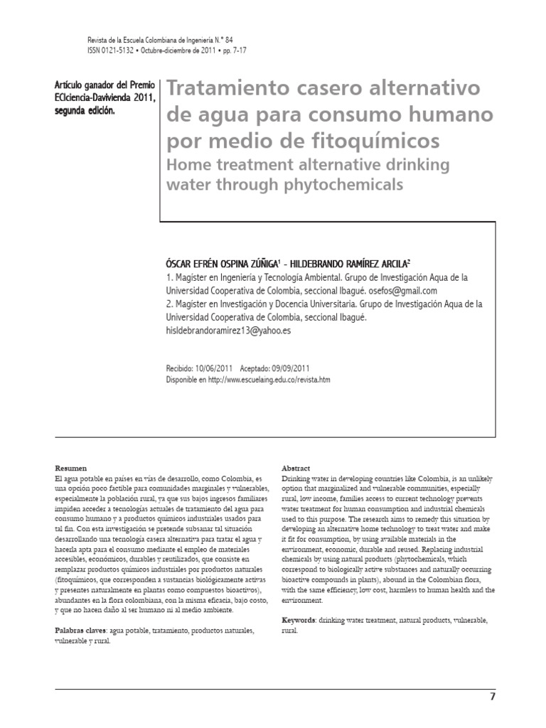 Tratamiento Casero Alternativo de Agua para Consumo Humano Por Medio de ...