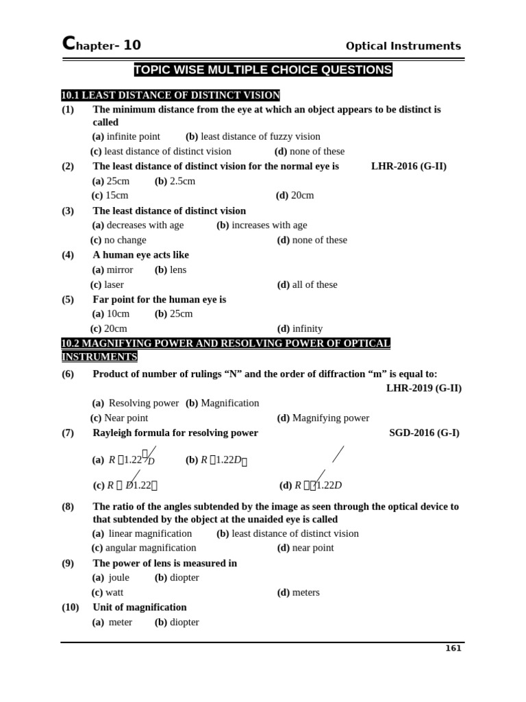 Chapter-10 (mcq) | PDF | Angular Resolution | Optics