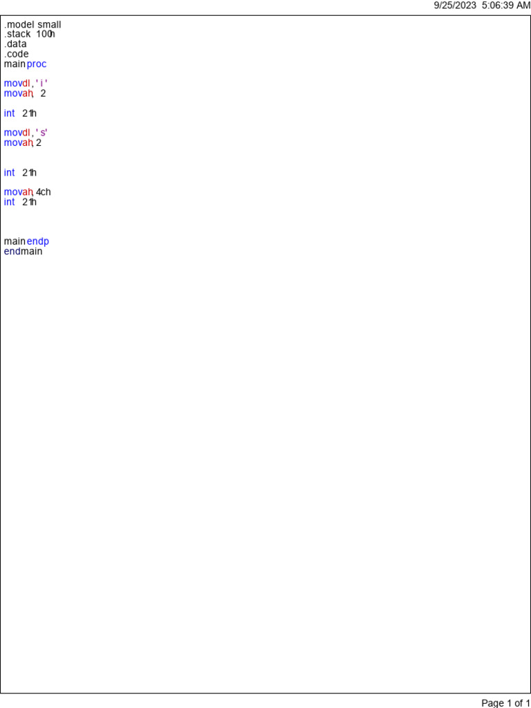 Simple Assembly Language Program | PDF