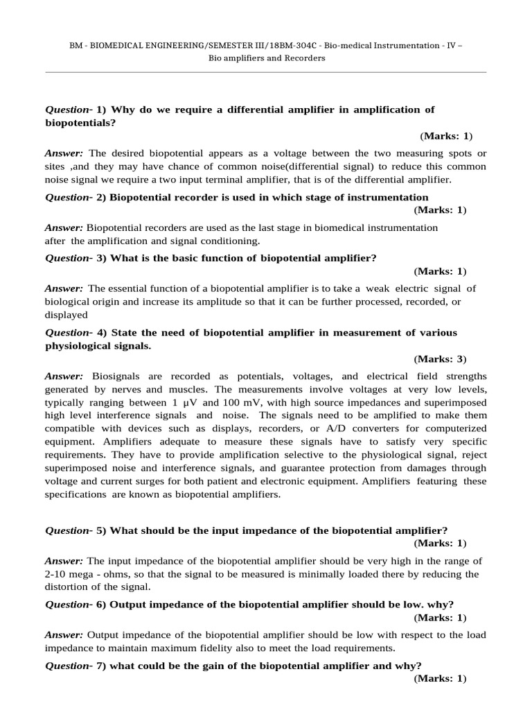 Biopotential Amplifiers in Biomedical Instrumentation | PDF | Amplifier ...