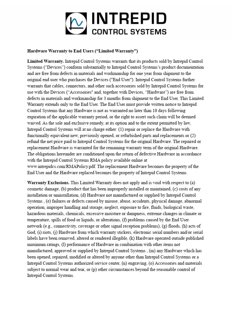 Intrepid Hardware Warranty Overview | PDF | Damages | Legal Remedy