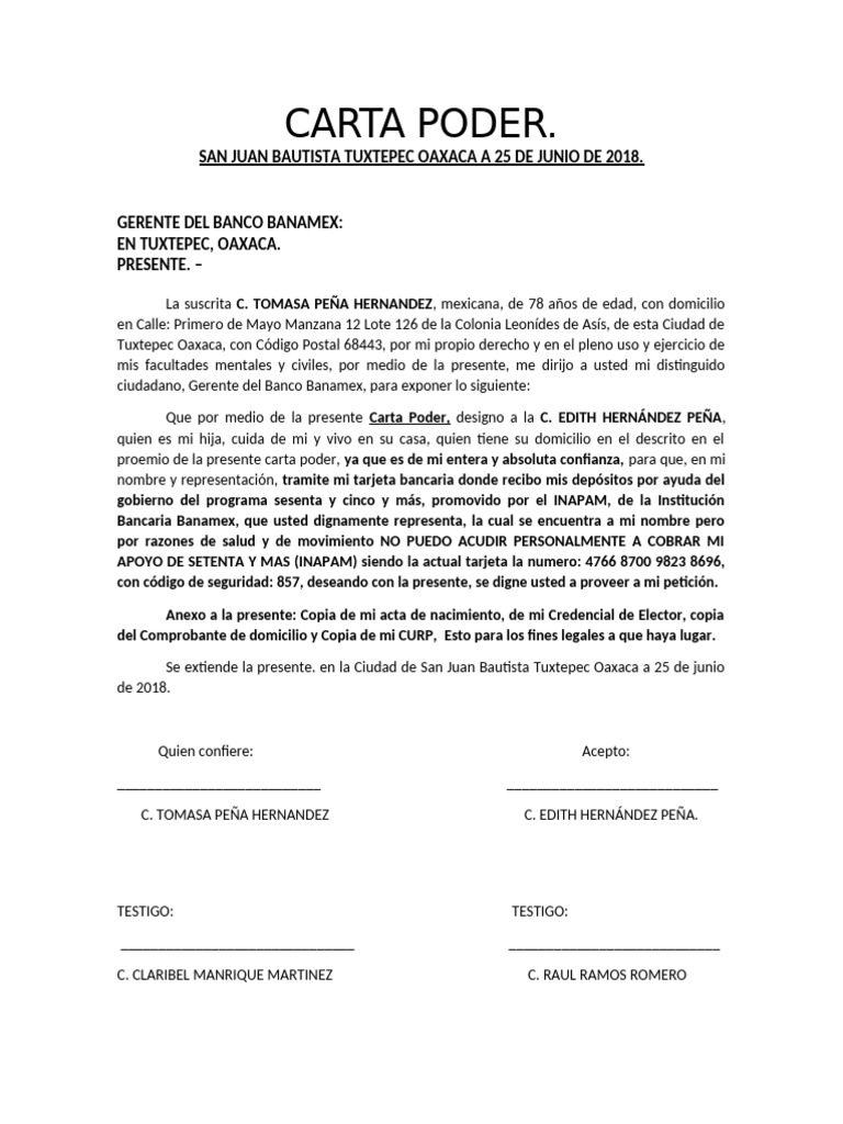 Carta Poder para Trámite Bancario | PDF