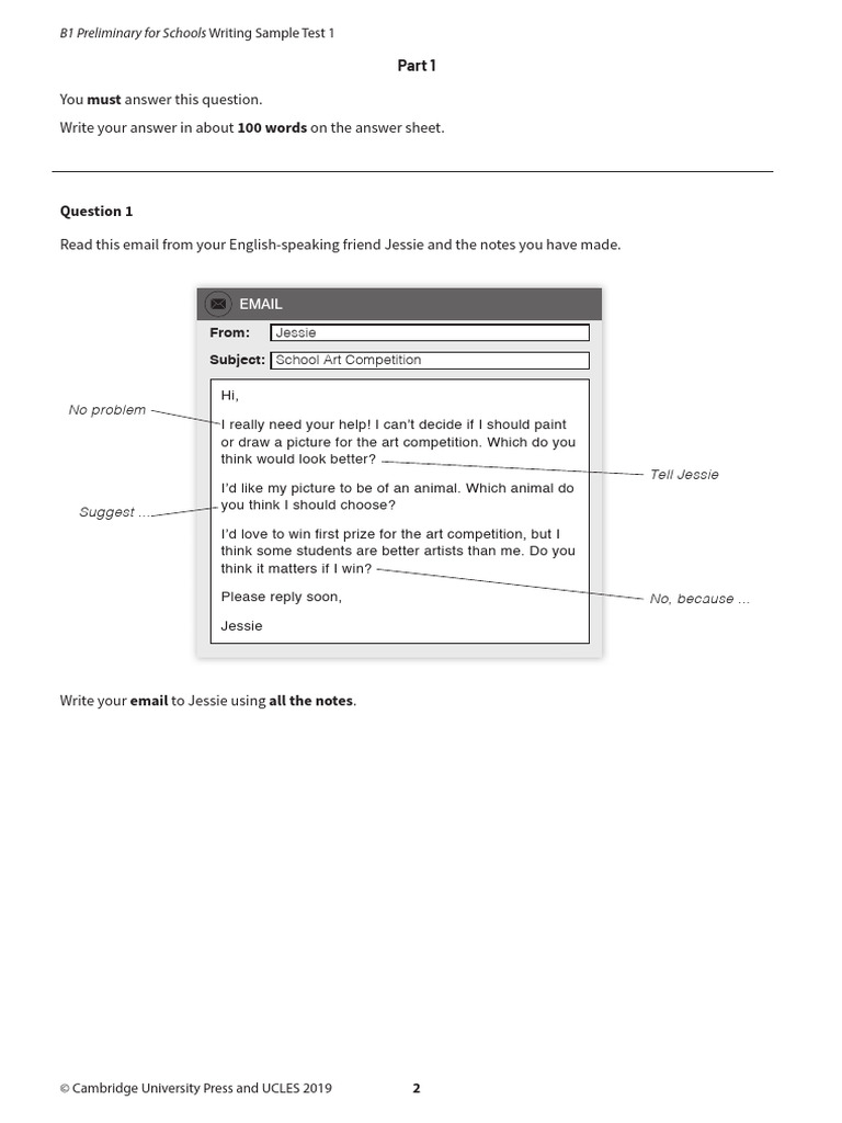 B1 Preliminary Writing Sample Test | PDF
