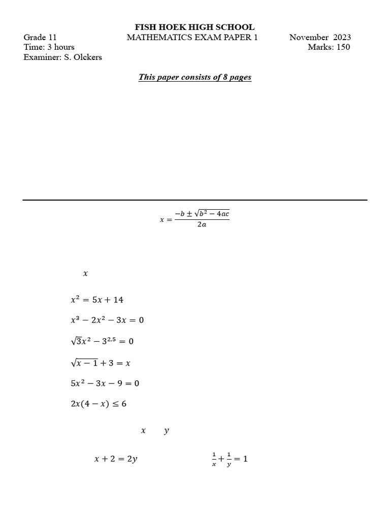 Grade 11 Paper 1 November 2023 2 | PDF | Recurrence Relation ...