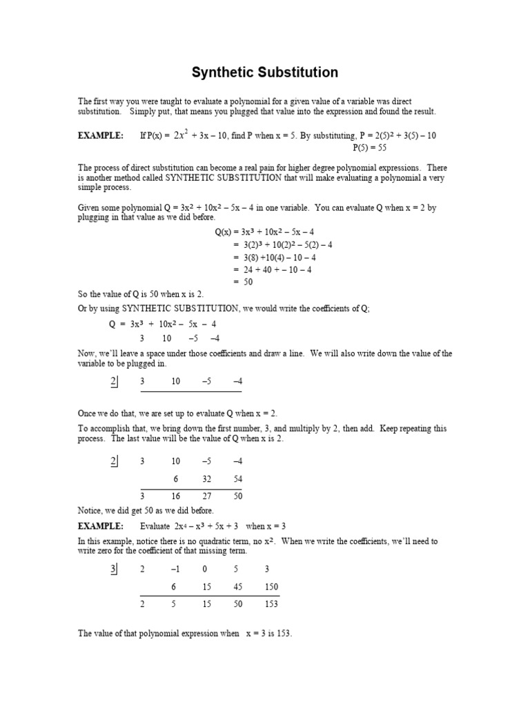 29 SyntheticSubstitution | PDF | Equations | Factorization