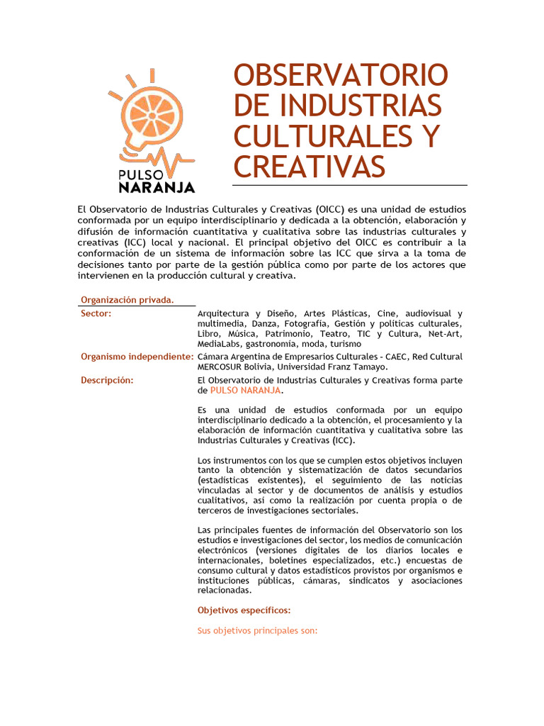 Observatorio de Industrias Culturales y Creativas | PDF | Bolivia